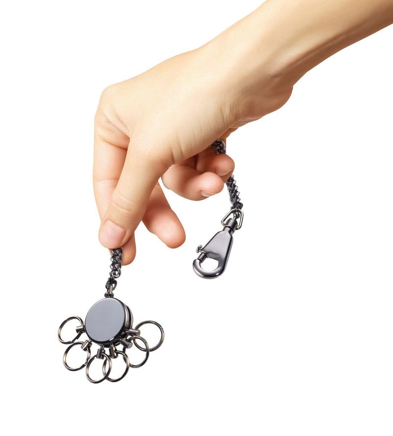 TROIKA PATENT CHAIN â€“ KR10-60/GM â€“ Key Chain with Chain â€“ Includes Carabiner Hook â€“ 6 Lockable Rings â€“ Brass, Metal â€“ Shiny â€“ Black Chrome Original, black, 13cm, Modern - Image 4